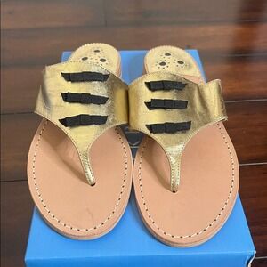 Jack Rogers Macie Bow Flat Sandals Platinum Midnight NIB sz 9.5